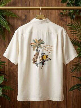 Lose the Cracker Polly Wants To Shoot A Birdie Rayon Button XL Golf Parrot Beige